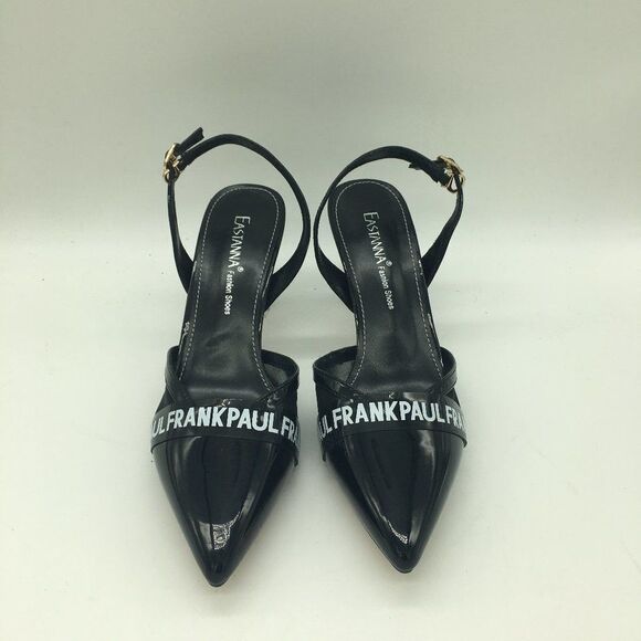 Eastanna Slingback Mid Kitten Heels Patent Leather Pumps Pointed Toe PVC - Picture 1 of 10